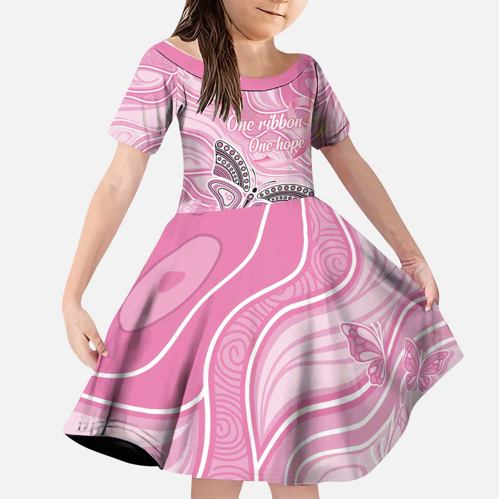 Australia Breast Cancer Awareness Personalised Kid Short Sleeve Dress Butterfly Pink Ribbon Aboriginal Art