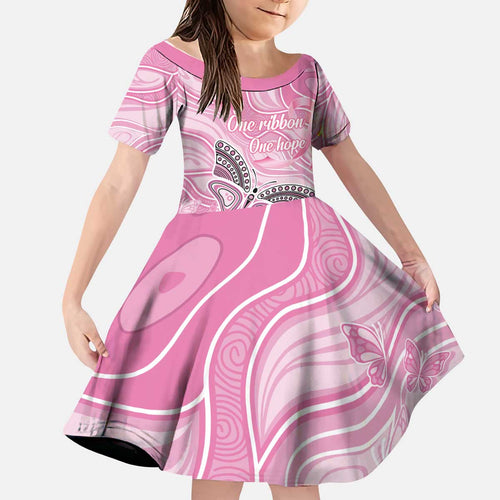 Australia Breast Cancer Awareness Personalised Kid Short Sleeve Dress Butterfly Pink Ribbon Aboriginal Art