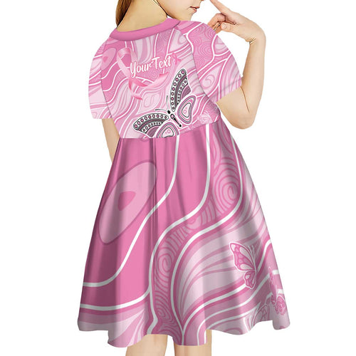 Australia Breast Cancer Awareness Personalised Kid Short Sleeve Dress Butterfly Pink Ribbon Aboriginal Art