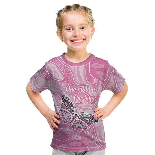 Australia Breast Cancer Awareness Personalised Kid T Shirt Butterfly Pink Ribbon Aboriginal Art