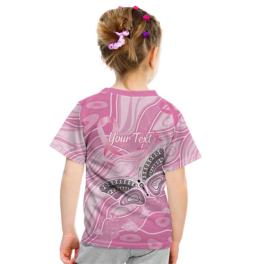 Australia Breast Cancer Awareness Personalised Kid T Shirt Butterfly Pink Ribbon Aboriginal Art