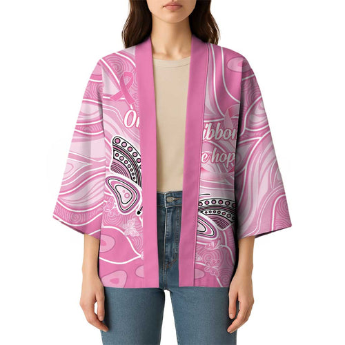Australia Breast Cancer Awareness Personalised Kimono Butterfly Pink Ribbon Aboriginal Art