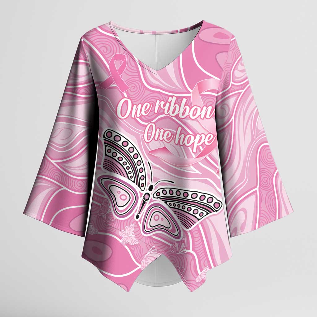 Australia Breast Cancer Awareness Personalised Kimono Sleeve Blouse Butterfly Pink Ribbon Aboriginal Art