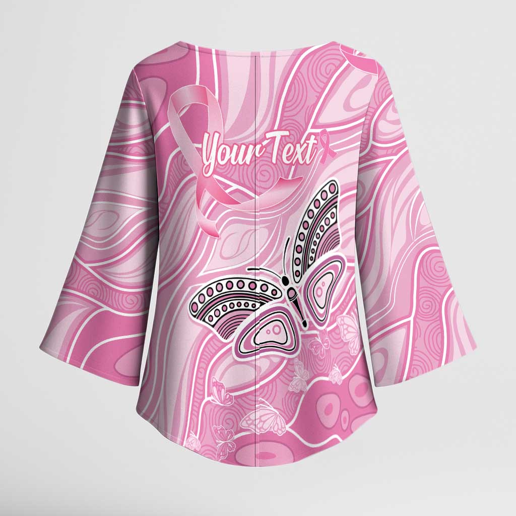 Australia Breast Cancer Awareness Personalised Kimono Sleeve Blouse Butterfly Pink Ribbon Aboriginal Art