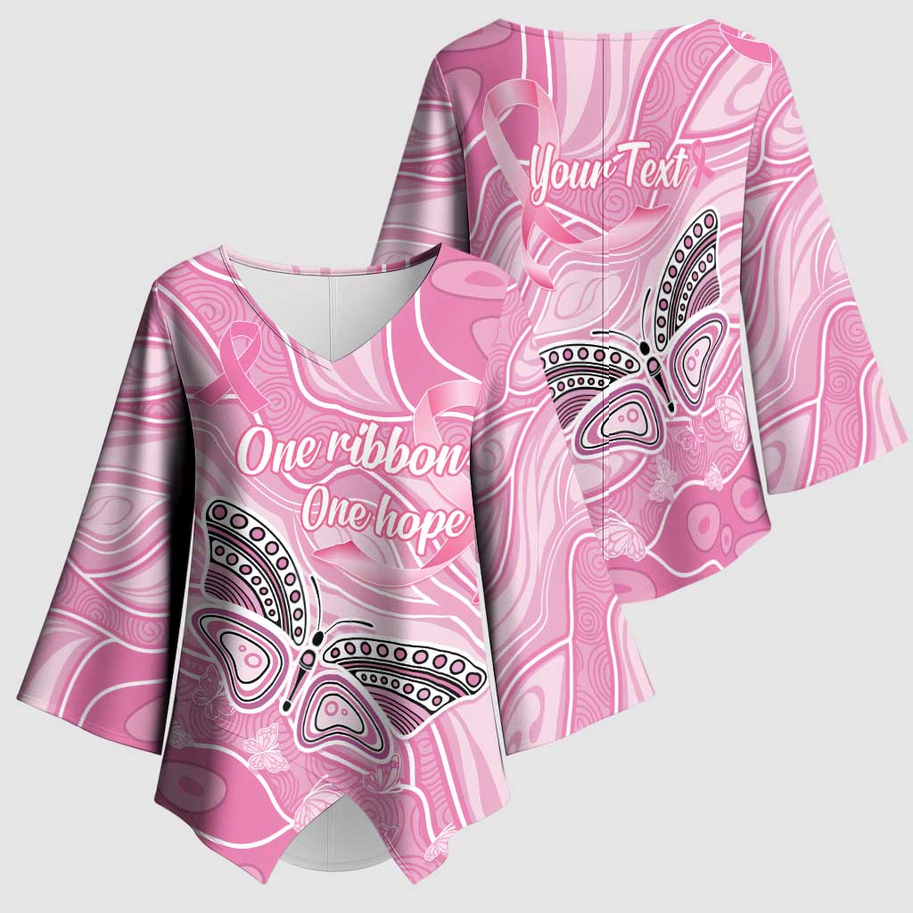 Australia Breast Cancer Awareness Personalised Kimono Sleeve Blouse Butterfly Pink Ribbon Aboriginal Art