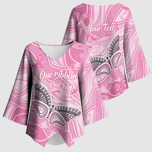 Australia Breast Cancer Awareness Personalised Kimono Sleeve Blouse Butterfly Pink Ribbon Aboriginal Art