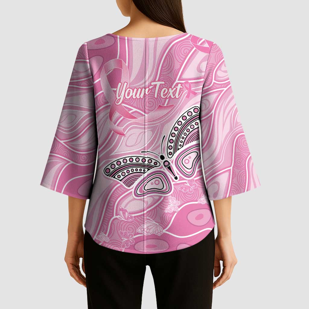 Australia Breast Cancer Awareness Personalised Kimono Sleeve Blouse Butterfly Pink Ribbon Aboriginal Art