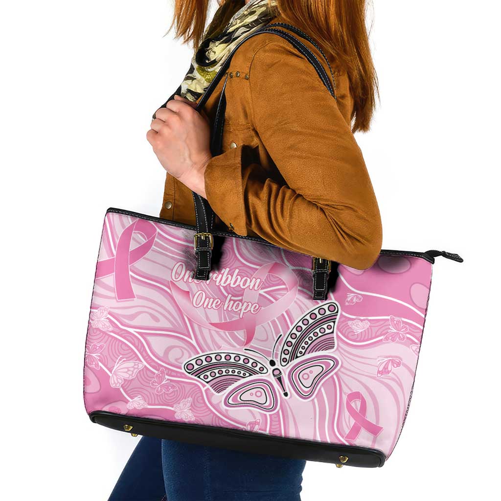 Australia Breast Cancer Awareness Leather Tote Bag Butterfly Pink Ribbon Aboriginal Art