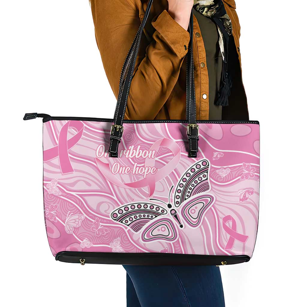 Australia Breast Cancer Awareness Leather Tote Bag Butterfly Pink Ribbon Aboriginal Art