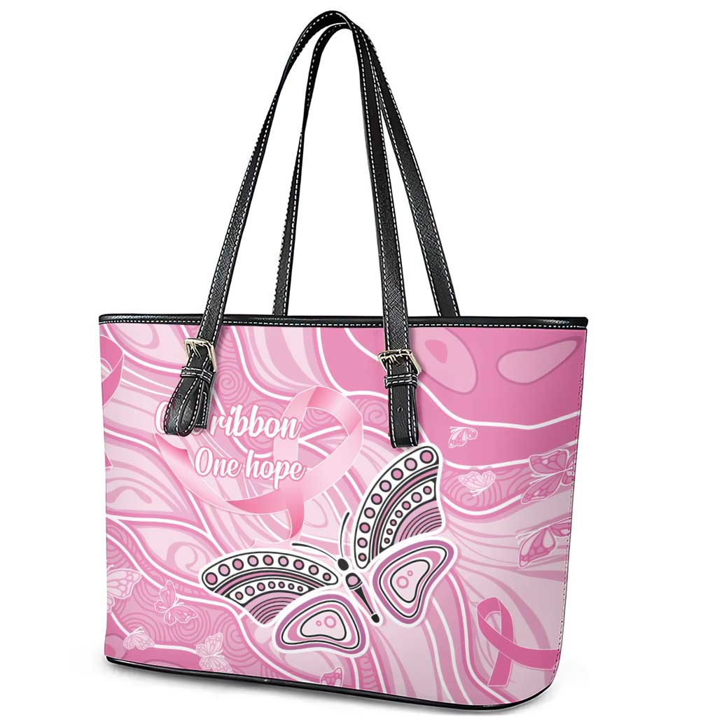 Australia Breast Cancer Awareness Leather Tote Bag Butterfly Pink Ribbon Aboriginal Art