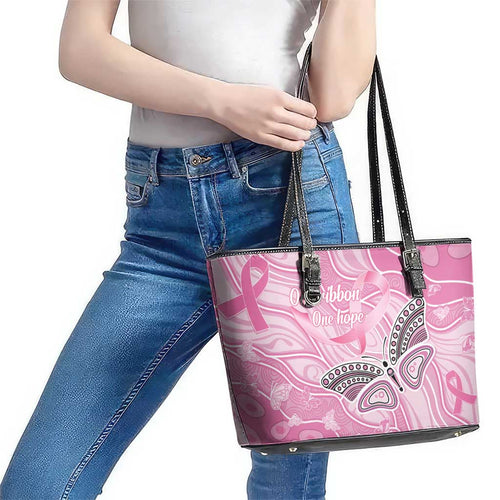 Australia Breast Cancer Awareness Leather Tote Bag Butterfly Pink Ribbon Aboriginal Art