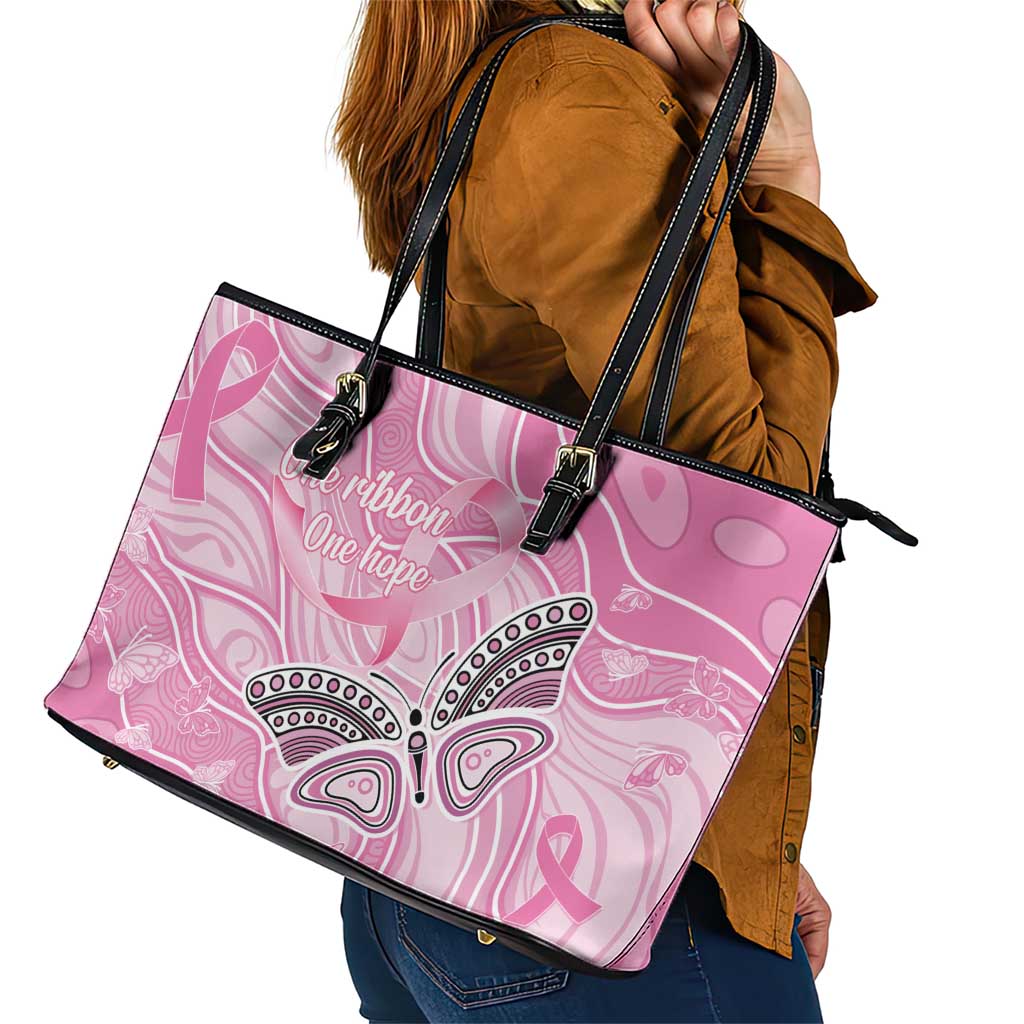 Australia Breast Cancer Awareness Leather Tote Bag Butterfly Pink Ribbon Aboriginal Art