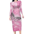 Australia Breast Cancer Awareness Personalised Long Sleeve Bodycon Dress Butterfly Pink Ribbon Aboriginal Art