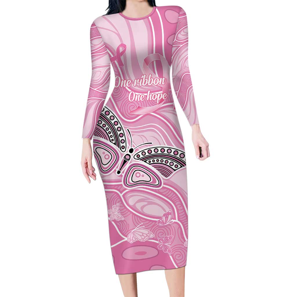 Australia Breast Cancer Awareness Personalised Long Sleeve Bodycon Dress Butterfly Pink Ribbon Aboriginal Art