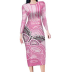 Australia Breast Cancer Awareness Personalised Long Sleeve Bodycon Dress Butterfly Pink Ribbon Aboriginal Art