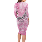 Australia Breast Cancer Awareness Personalised Long Sleeve Bodycon Dress Butterfly Pink Ribbon Aboriginal Art