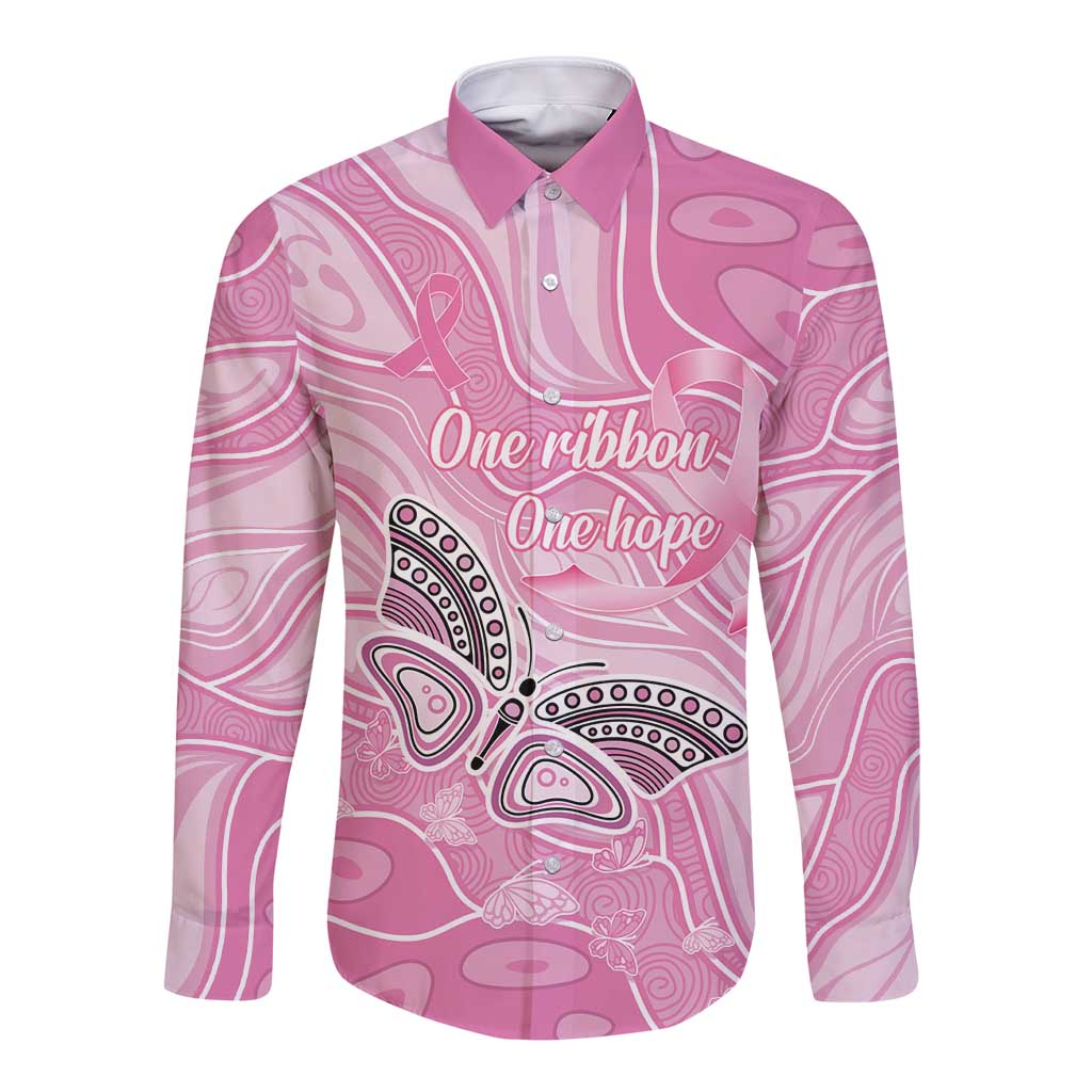 Australia Breast Cancer Awareness Personalised Long Sleeve Button Shirt Butterfly Pink Ribbon Aboriginal Art
