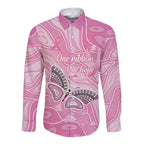 Australia Breast Cancer Awareness Personalised Long Sleeve Button Shirt Butterfly Pink Ribbon Aboriginal Art