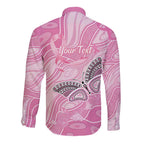 Australia Breast Cancer Awareness Personalised Long Sleeve Button Shirt Butterfly Pink Ribbon Aboriginal Art