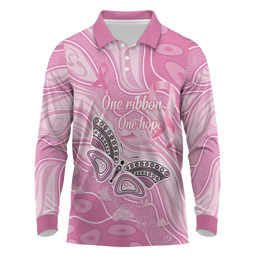 Australia Breast Cancer Awareness Personalised Long Sleeve Polo Shirt Butterfly Pink Ribbon Aboriginal Art