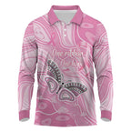 Australia Breast Cancer Awareness Personalised Long Sleeve Polo Shirt Butterfly Pink Ribbon Aboriginal Art