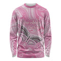 Australia Breast Cancer Awareness Personalised Long Sleeve Shirt Butterfly Pink Ribbon Aboriginal Art