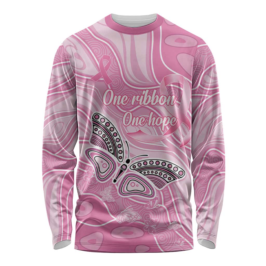 Australia Breast Cancer Awareness Personalised Long Sleeve Shirt Butterfly Pink Ribbon Aboriginal Art