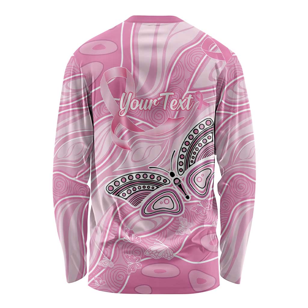 Australia Breast Cancer Awareness Personalised Long Sleeve Shirt Butterfly Pink Ribbon Aboriginal Art