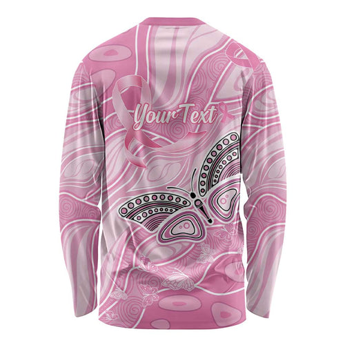 Australia Breast Cancer Awareness Personalised Long Sleeve Shirt Butterfly Pink Ribbon Aboriginal Art