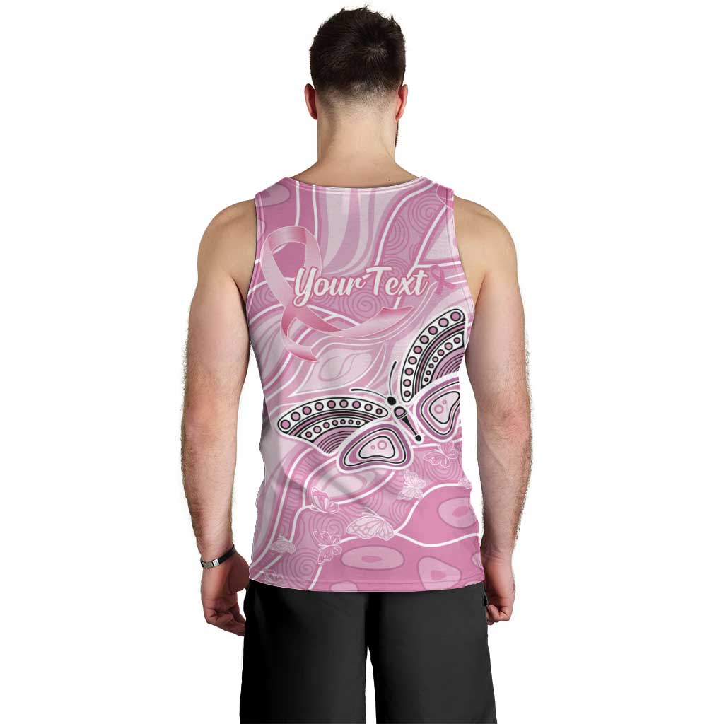Australia Breast Cancer Awareness Personalised Men Tank Top Butterfly Pink Ribbon Aboriginal Art