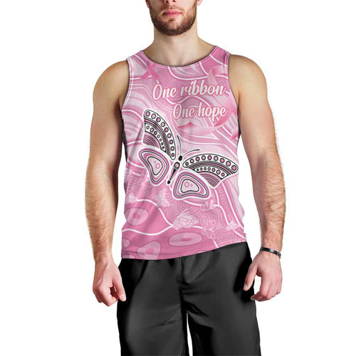 Australia Breast Cancer Awareness Personalised Men Tank Top Butterfly Pink Ribbon Aboriginal Art