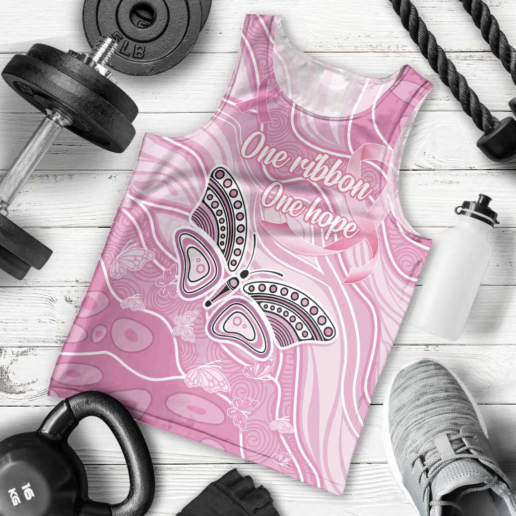 Australia Breast Cancer Awareness Personalised Men Tank Top Butterfly Pink Ribbon Aboriginal Art