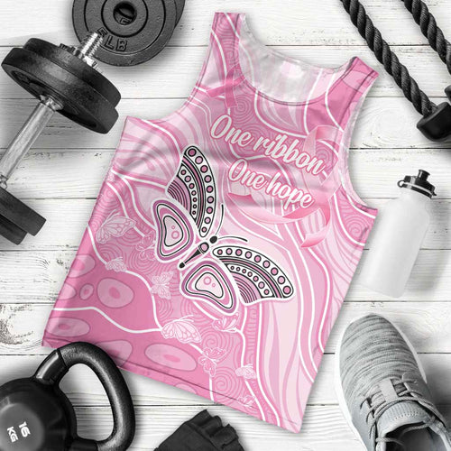 Australia Breast Cancer Awareness Personalised Men Tank Top Butterfly Pink Ribbon Aboriginal Art