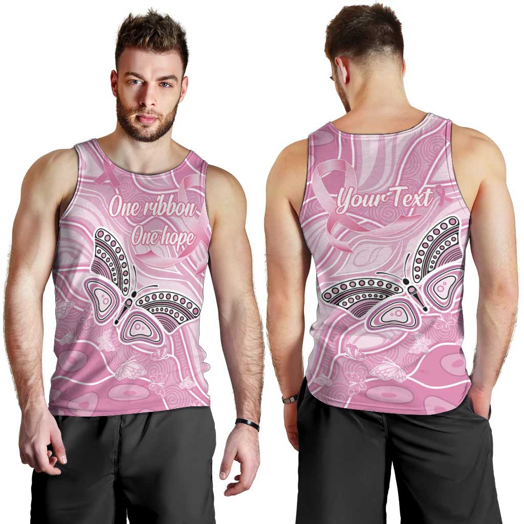 Australia Breast Cancer Awareness Personalised Men Tank Top Butterfly Pink Ribbon Aboriginal Art