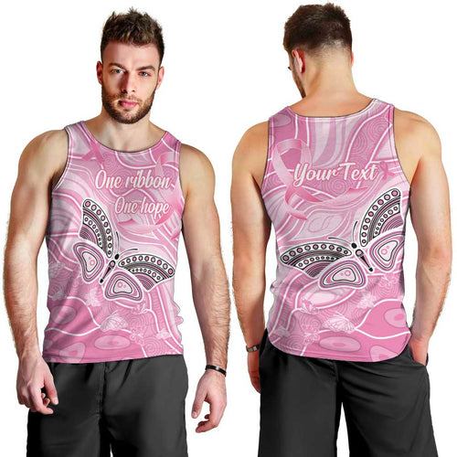Australia Breast Cancer Awareness Personalised Men Tank Top Butterfly Pink Ribbon Aboriginal Art
