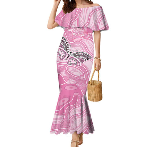 Australia Breast Cancer Awareness Personalised Mermaid Dress Butterfly Pink Ribbon Aboriginal Art