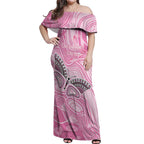 Australia Breast Cancer Awareness Personalised Off Shoulder Maxi Dress Butterfly Pink Ribbon Aboriginal Art