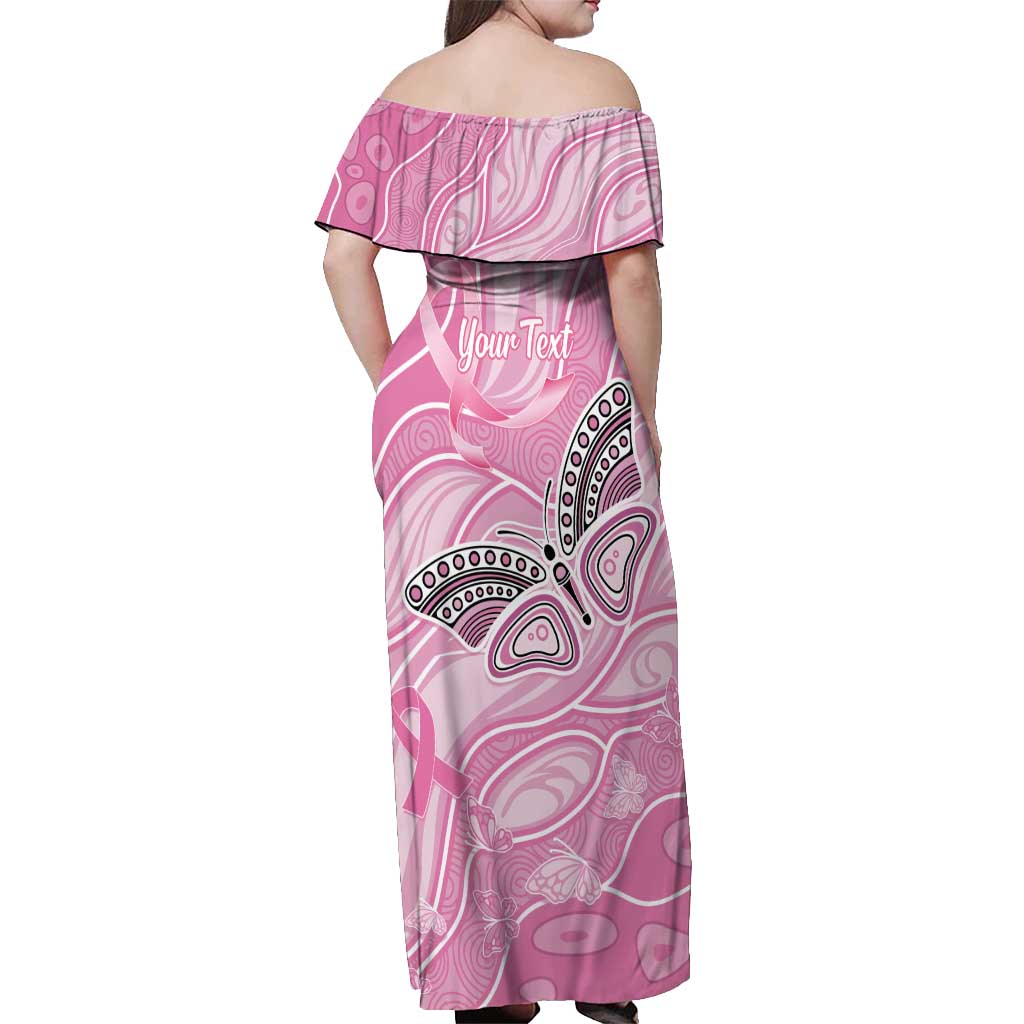 Australia Breast Cancer Awareness Personalised Off Shoulder Maxi Dress Butterfly Pink Ribbon Aboriginal Art
