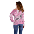 Australia Breast Cancer Awareness Personalised Off Shoulder Sweater Butterfly Pink Ribbon Aboriginal Art