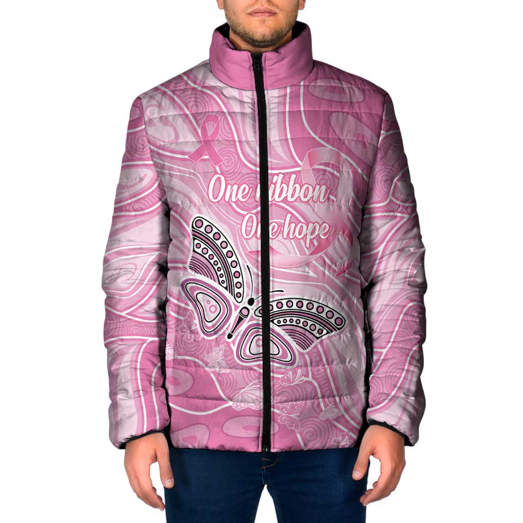 Australia Breast Cancer Awareness Personalised Padded Jacket Butterfly Pink Ribbon Aboriginal Art