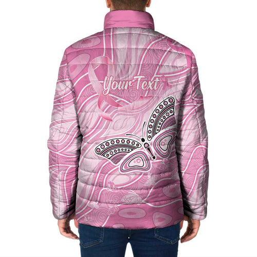 Australia Breast Cancer Awareness Personalised Padded Jacket Butterfly Pink Ribbon Aboriginal Art