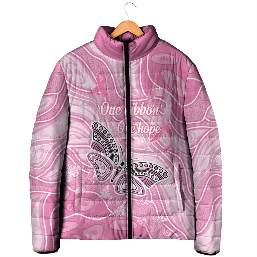 Australia Breast Cancer Awareness Personalised Padded Jacket Butterfly Pink Ribbon Aboriginal Art