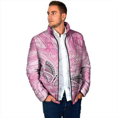 Australia Breast Cancer Awareness Personalised Padded Jacket Butterfly Pink Ribbon Aboriginal Art