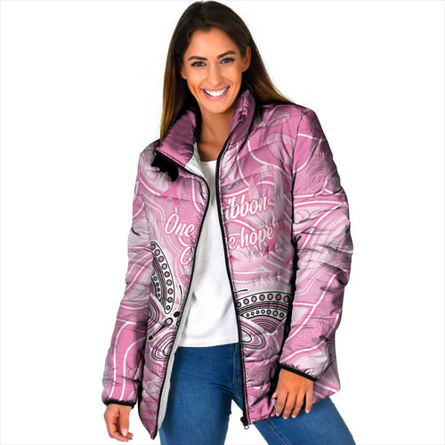 Australia Breast Cancer Awareness Personalised Padded Jacket Butterfly Pink Ribbon Aboriginal Art