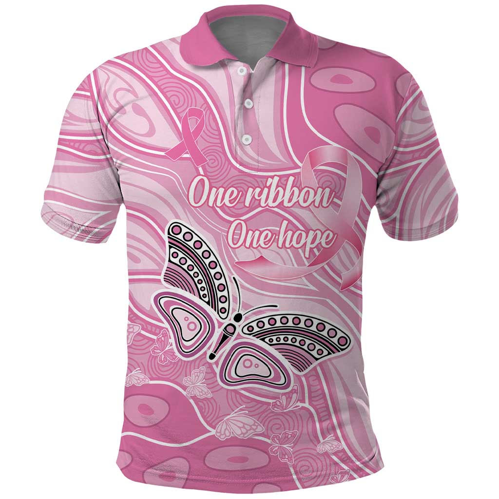 Australia Breast Cancer Awareness Personalised Polo Shirt Butterfly Pink Ribbon Aboriginal Art