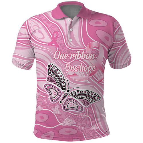Australia Breast Cancer Awareness Personalised Polo Shirt Butterfly Pink Ribbon Aboriginal Art