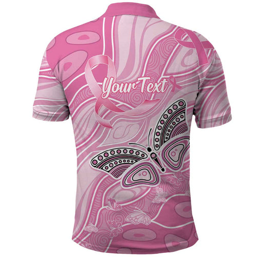 Australia Breast Cancer Awareness Personalised Polo Shirt Butterfly Pink Ribbon Aboriginal Art