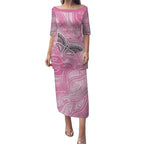 Australia Breast Cancer Awareness Personalised Puletasi Butterfly Pink Ribbon Aboriginal Art