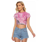 Australia Breast Cancer Awareness Personalised Raglan Cropped T Shirt Butterfly Pink Ribbon Aboriginal Art