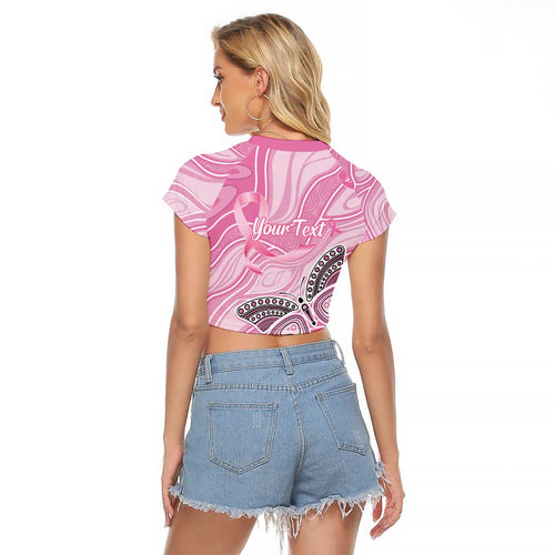 Australia Breast Cancer Awareness Personalised Raglan Cropped T Shirt Butterfly Pink Ribbon Aboriginal Art